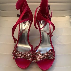 Bebe Rhinestone bow heels